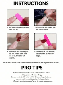 4 Pieces 96-Piece Medium-Long Wearable Nail Set In A Sweet Girl Style, Suitable For Girls, Ladies' Festivals, And Daily Wear. Includes 4 Nail Files, 4 Jelly Gels, And 4 Nail Removal Sticks - Multicolor - View 8