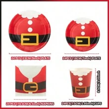 Weihnachtsparty Ausstattung - Weihnachtsmann Gürtel, Einwegpappteller, -Becher, -Servietten, Partydekorationen für Weihnachtsfeier, Einweg-Weihnachtsparty, Feiertags-Partydekorationen und Geschenke, Weihnachten - Verschiedenfarbig - Übersicht 2