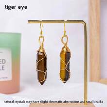 1 件天然水晶双尖柱吊坠耳环，波西米亚风格时尚珠宝礼物，适合女性（可能含有天然不规则性） - 虎眼石 - 查看 11