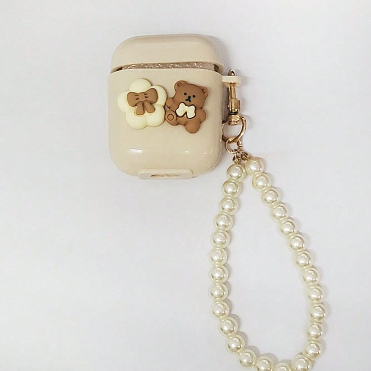 2000 年代时尚心形/熊花设计防刮防摔保护壳兼容 Apple Airpods 蓝牙耳机保护壳 - 彩色 - 查看 6