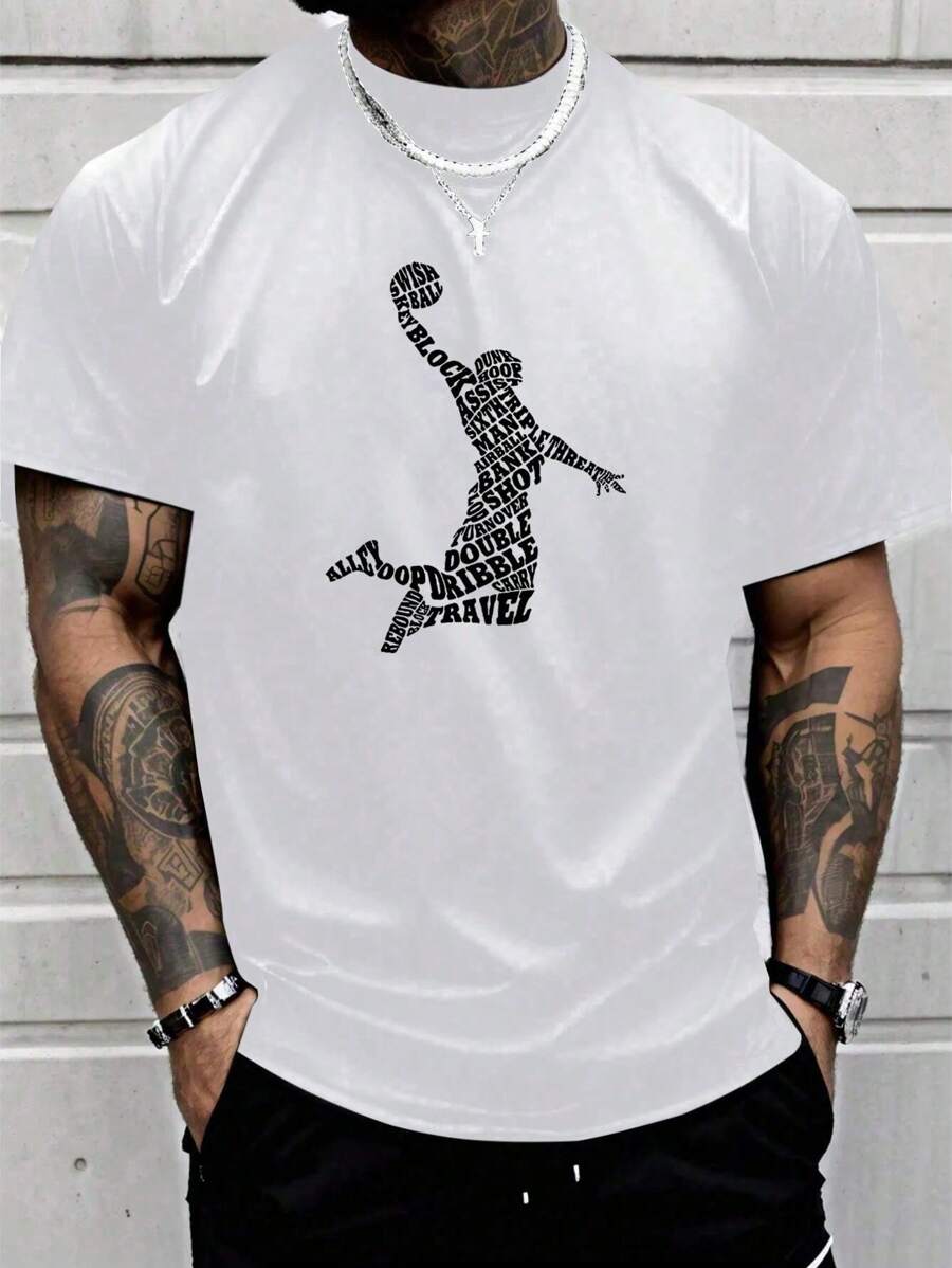 Men's Cotton T-Shirt Adult Plus Size Kids Basketball Dunk  Streetwear Ball Game - trắng - Xem 1