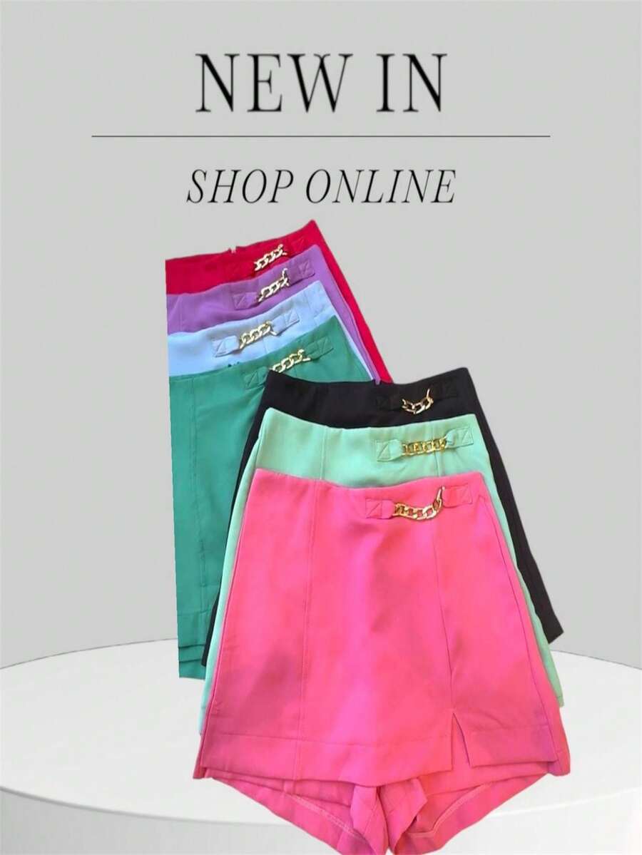 Kit 2 Short Tailored Skirt With Slit Opening With Chain - 彩色 - 查看 1