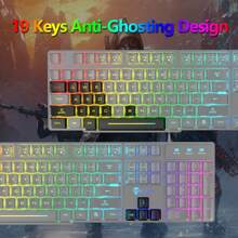 HOOPOND Wired Mechanical Feel Gaming Keyboard And Mouse Set Rainbow LED 104 Keys USB Illuminated Light Up Keyboard 2400DPI 6 Buttons Optical Gaming Mouse Mice+Gaming Mouse Pads For PS4 X Box PC Laptop,US LAYOUT - Black - View 7