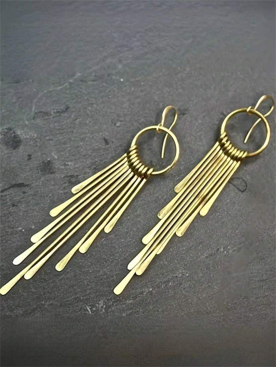 1 cặp bông tai tua rua tròn đơn giản theo phong cách Bohemian, quà tặng trang sức phù hợp cho phụ nữ, đám cưới, tiệc tùng và du lịch - Vàng - Xem 1