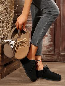 Giày bệt đế mềm đơn giản, thoải mái, buộc dây, thời trang xuân/thu mới cho nữ cỡ lớn 35-43 - màu đen - Xem 8