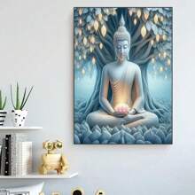 DIY 5D 钻石画套装 - 佛像和菩提树设计，全钻圆形亚克力钻石，宗教工艺品，适用于家庭和办公室装饰 - 彩色 - 查看 3