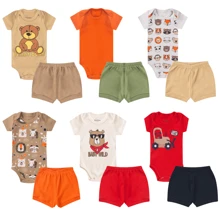 6 Piece Kit Boy's Short Sleeve Bodysuit And Shorts 100% Cotton Baby Clothes - Royal Blue - View 2