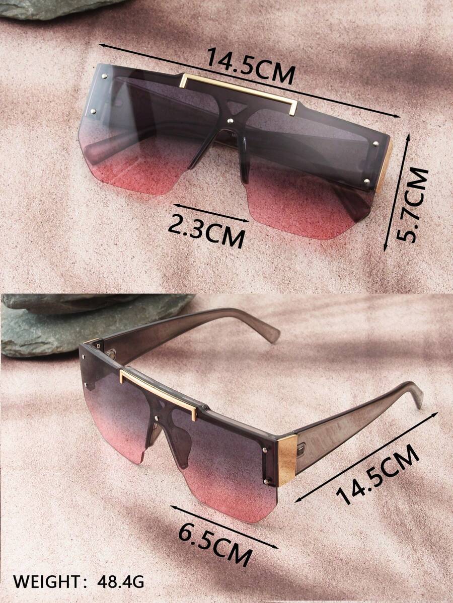 Men's Oversized Square Frameless Sunglasses With Metal Inlaid, HighEnd