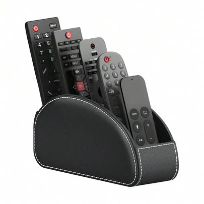 1 件 PU 皮革电视遥控器支架 - 5 隔间桌面存储整理器，用于电视控制器、化妆刷、文具、眼镜和迷你物品 - 适合家庭、卧室和客厅的时尚实用存储解决方案