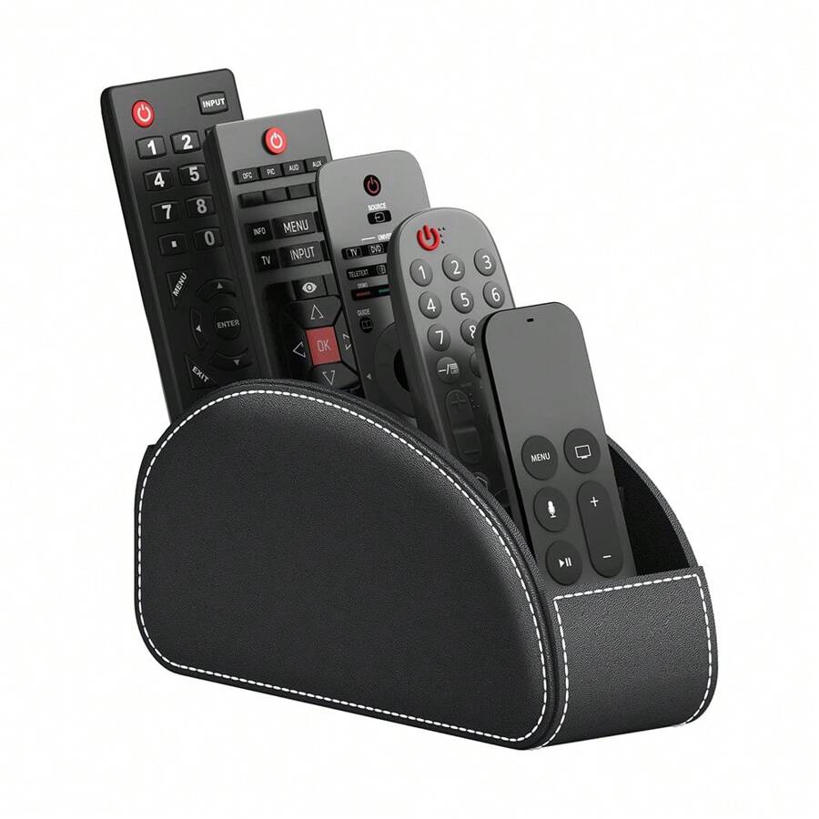 1 Stück PU-Leder Fernbedienungshalter - 5-Fach Tischorganizer für TV-Fernbedienungen, Make-up Pinsel, Schreibwaren, Brillen und kleine Artikel - stilvolle und funktionale Aufbewahrungslösung für Zuhause, Schlafzimmer und Wohnzimmer