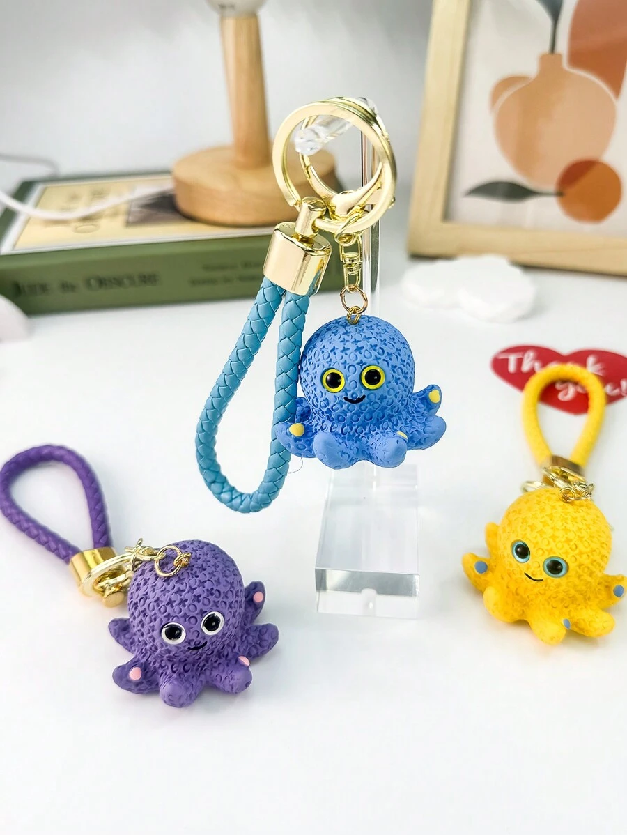 1 件创意卡通章鱼钥匙扣小雕像，可爱情侣包包吊坠，优雅小礼物 - 彩色 - 查看 1