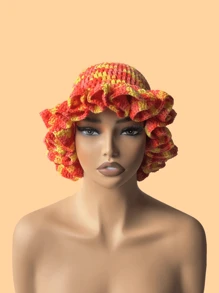 1 件女士手工钩编荷叶边针织贝雷帽，成人软边钟形帽，轻质镂空蕾丝无檐小便帽，有弹性，Y2K 风格，适合日常穿着、摄影、聚会、野餐、户外活动，保暖、防风、保暖耳朵、圣诞节