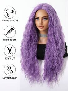 26 英寸紫色长卷发合成假发，紫色小至中卷发假发，适合时尚女士紫色假发日常派对角色扮演万圣节使用 - 紫色 - 查看 7