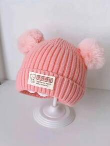 1 件冬季保暖可爱新生儿帽子，针织帽，适合婴幼儿男孩女孩 - 白色 - 查看 8