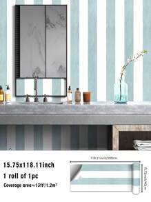 SUPSTICKER 1卷青白条纹加厚防潮壁纸客厅卧室自粘家居装修装饰美化墙贴撕下即贴有三种尺寸可选装修贴纸撕下墙板墙纸壁纸春季装饰用品让您的家焕然一新拉玛装饰贴纸 - 彩色 - 查看 14