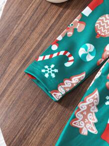 Trang phục ngày lễ in họa tiết trang trí Giáng sinh cho trẻ sơ sinh và bé gái, váy tay lửng cạp trễ cho bé gái kèm khăn trùm đầu - màu xanh lá - Xem 7