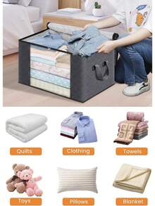 Große Aufbewahrungsbox aus Stoff, mit transparenten Fenstern, zusammenklappbare Reißverschluss-Aufbewahrungsbox für Kleidung, feuchtigkeitsbeständig für Zuhause, Kleidersortierung, Schulanfang Schlafzimmer Aufbewahrungstasche, Wohnheim-Notwendigkeiten, universitärer Fakultätsraum-Organisation, Spielzeug-Aufbewahrung, Quilts-Aufbewahrung
