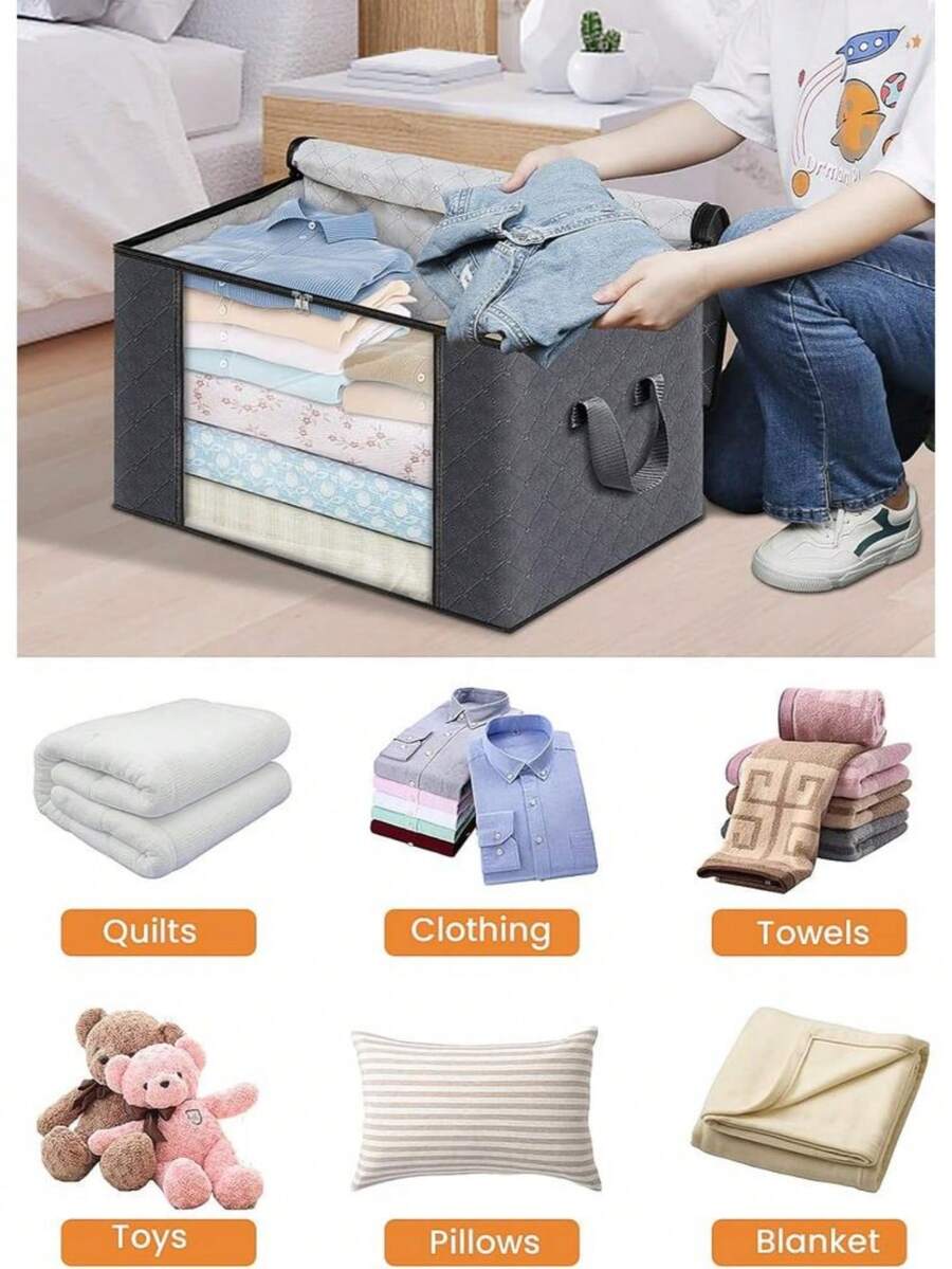 Große Aufbewahrungsbox aus Stoff, mit transparenten Fenstern, zusammenklappbare Reißverschluss-Aufbewahrungsbox für Kleidung, feuchtigkeitsbeständig für Zuhause, Kleidersortierung, Schulanfang Schlafzimmer Aufbewahrungstasche, Wohnheim-Notwendigkeiten, universitärer Fakultätsraum-Organisation, Spielzeug-Aufbewahrung, Quilts-Aufbewahrung