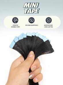 10 Pcs Mini Tape In Hair Extensions Human Hair Color 1 Jet Black 14-22 Inch Remy Human Hair Double Side Invisible Seamless Tape In Hair Extensions
