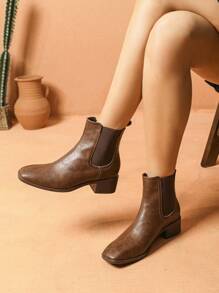 New Autumn/Winter Square Toe Boots Women, Chunky Heel Ankle Boots, Stylish Low Heel Plus Size Short Boots
