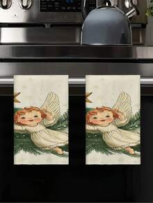 2pcs Christmas Little Angel Kitchen Decorative Towels, Bathroom Hand Towels, Dish Towels, Kitchen Table Decor, Seasonal Home Kitchen Bath Towels, Indoor Outdoor Party Supplies, Room Decorations, Suitable For Home Kitchen Decor And Christmas Decoration - Multicolor - View 4