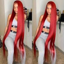 34 Inch 13x4 Red HD Transparent Lace Front Wigs 200% Density Human Hair Pre Plucked With Baby Hair Red Colored Straight Lace Frontal Wigs Human Hair Glueless Wigs For Black Women - SRed - 查看 2