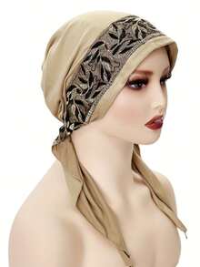 1 chiếc khăn trùm đầu thêu đàn hồi thanh lịch cho nữ, trang trí ren hoa polyester thời trang, phù hợp với mọi mùa - A - Xem 4