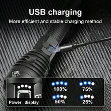 Đèn pin LED XHP360 công suất cao mới với ánh sáng mạnh sử dụng pin 18650/26650 có thể sạc lại, đèn pin chiến thuật có thể thu phóng dạng ống lồng mạnh mẽ, đèn lồng LED săn bắn ngoài trời, đèn cắm trại, đèn chiếu sáng đi bộ đường dài - màu đen - Xem 7