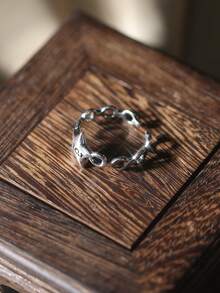 1 件 925 纯银星形设计空心链星形组合开口戒指，雕刻星形字母复古朋克风格适合男女，日常休闲派对情侣礼物 - 銀色 - 查看 8