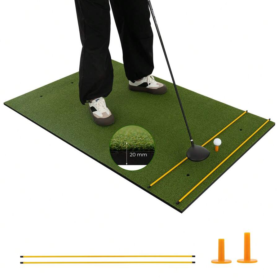 Golf Hitting Mat, Artificial Turf Mat For Indoor Outdoor Golf Training With 2 Rubber Tees & 2 Alignment Sticks, Golf Training Mat For Home Backyard Garage, 5 X 3 FT - Green - View 1
