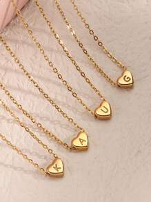 1 pieza Collar con colgante de letra A-Z con corazón de acero inoxidable, elegante collar con colgante en forma de corazón y letra, adecuado para uso diario casual de chicas, regalo de fiesta festiva