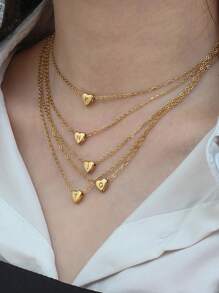 1 pieza Collar con colgante de letra A-Z con corazón de acero inoxidable, elegante collar con colgante en forma de corazón y letra, adecuado para uso diario casual de chicas, regalo de fiesta festiva