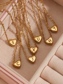 1 pieza Collar con colgante de letra A-Z con corazón de acero inoxidable, elegante collar con colgante en forma de corazón y letra, adecuado para uso diario casual de chicas, regalo de fiesta festiva