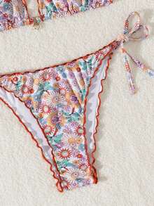 2pcs Women Floral Print Spaghetti Strap Bikini Set, Spring/Summer - Multicolor - View 4
