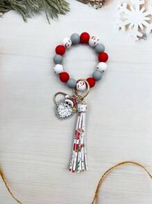 1pc Christmas Wooden Bead, Solid Color Silicone Bead, Tassel, Acrylic Santa Sock, Elderly, Bell, Snowman Charm Wristlet Keychain, Bag Pendant, Christmas Gift - Multicolor - View 10