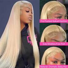 613 13x6 Lace Front Wig Human Hair Blonde 13X6 HD Transparent Lace Front Wigs Human Hair 200% Density Blonde Wig Human Hair 613 HD Straight Lace Frontal Wigs Human Hair - S613 - 查看 5