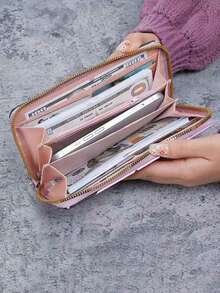 1 件男女通用长拉链手拿包，多功能钱包，时尚大容量手机钱包，适合农历新年、情人节、春夏、假日旅行 - 彩色 - 查看 2