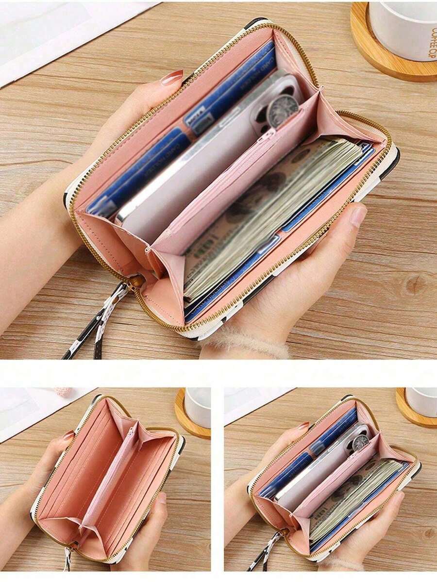 1 件男女通用长拉链手拿包，多功能钱包，时尚大容量手机钱包，适合农历新年、情人节、春夏、假日旅行 - 彩色 - 查看 1