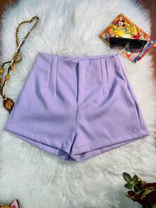 New Women's Shorts With Zipper On The Left Without Pocket. Cold Weather Material And A Little Cotton Material. - Màu tím hoa cà - Xem 1