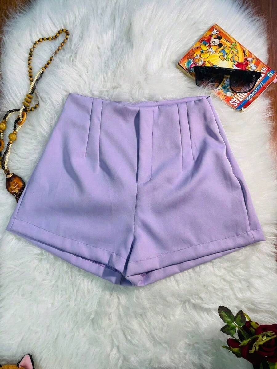 New Women's Shorts With Zipper On The Left Without Pocket. Cold Weather Material And A Little Cotton Material. - Màu tím hoa cà - Xem 1
