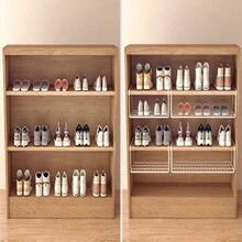 鞋子收纳架鞋柜分层隔断省空间简易铁艺悬挂分层鞋架可折叠鞋子收纳神器-可折叠金属收纳架适用于衣柜卧室宿舍收纳 - 白色 - 查看 5