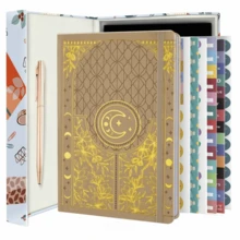 1 Set Boho Style Fantasy Themed Notebook - Vegan Soft Cover Dotted Journal With Pen Loop, Elastic Band, And Inner Pockets - Premium Paper Diary For Business, Learning, Creatives - Multicolor - View 1