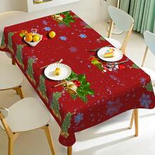 1 件防水耐热涤纶桌布 - 节日印花，编织矩形餐桌布，适用于餐桌和咖啡桌 - 机织涤纶面料，圣诞装饰 - 彩色 - 查看 2