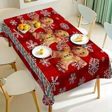 1/20pcs Waterproof Oil-Proof Rectangular Tablecloth - Festive Gingerbread Print, Woven Polyester Cover, Machine Made Table Linen For Dining And Coffee Table,Christmas Decoration - Multicolor - View 15