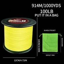 Dây câu cá PE bện 8 sợi màu vàng Chelesh 1000m, độ hiển thị cao cho nước mặn và nước ngọt, 10-100lbs, chống mài mòn, trơn tru, đúc xa hơn, đi kèm với bao bì đa năng, quà tặng câu cá - Màu vàng - Xem 8