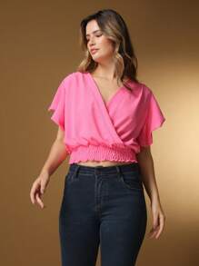 Blouse With Ruffled Sleeves And Elatex Waist, Summer Cherme - Hồng - Xem 2