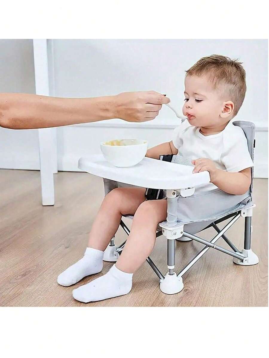 Toddler Travel Booster Seat, Compact Folding Eating Camping Beach Lawn Chair With Removable Tray Indoor Outdoor