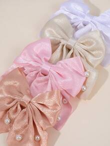 4 件装女孩粉白水手发饰，带尾巴的珍珠丝带蝴蝶结鳄鱼夹，纯色缎带蝴蝶结发夹，优雅蝴蝶结发夹，度假蝴蝶结发夹，纯色蝴蝶结发夹，女士时尚发饰 - 彩色 - 查看 4