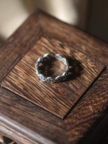 1 件 925 纯银镂空圆形硬币设计戒指，复古锈蚀风格男女通用时尚嘻哈朋克摇滚派对配饰 - 銀色 - 查看 6