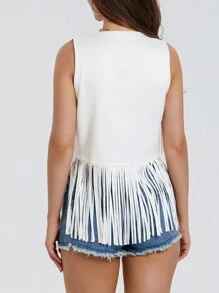 Women's Boho Hippie Chic Waistcoat Vest Ultra Lightweight Solid Hue Open Front Sleeveless Jacket Adorned With Tassels  Streetwear Layering